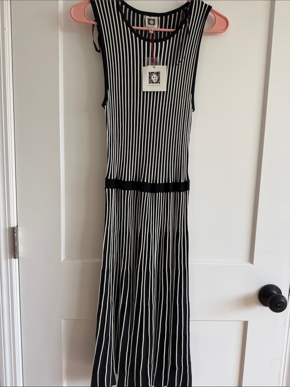 Anne Klein Sleeveless Black and White Vertical Stripe Maxi Dress